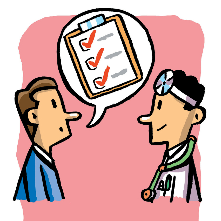 patient with checklist during visit with doctor