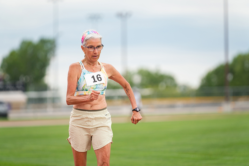 Race walker Anita Macias-Matters competing at the 2022 Minnesota Senior Games.