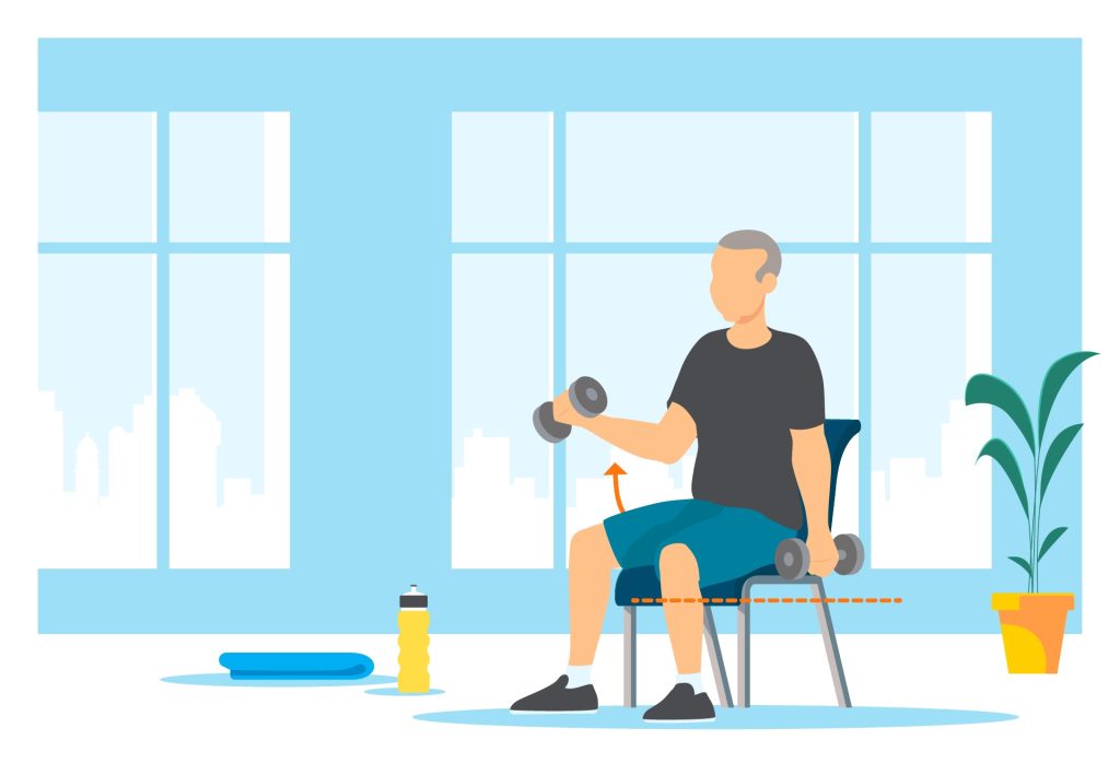 Seated alternating curl using a dumbbell